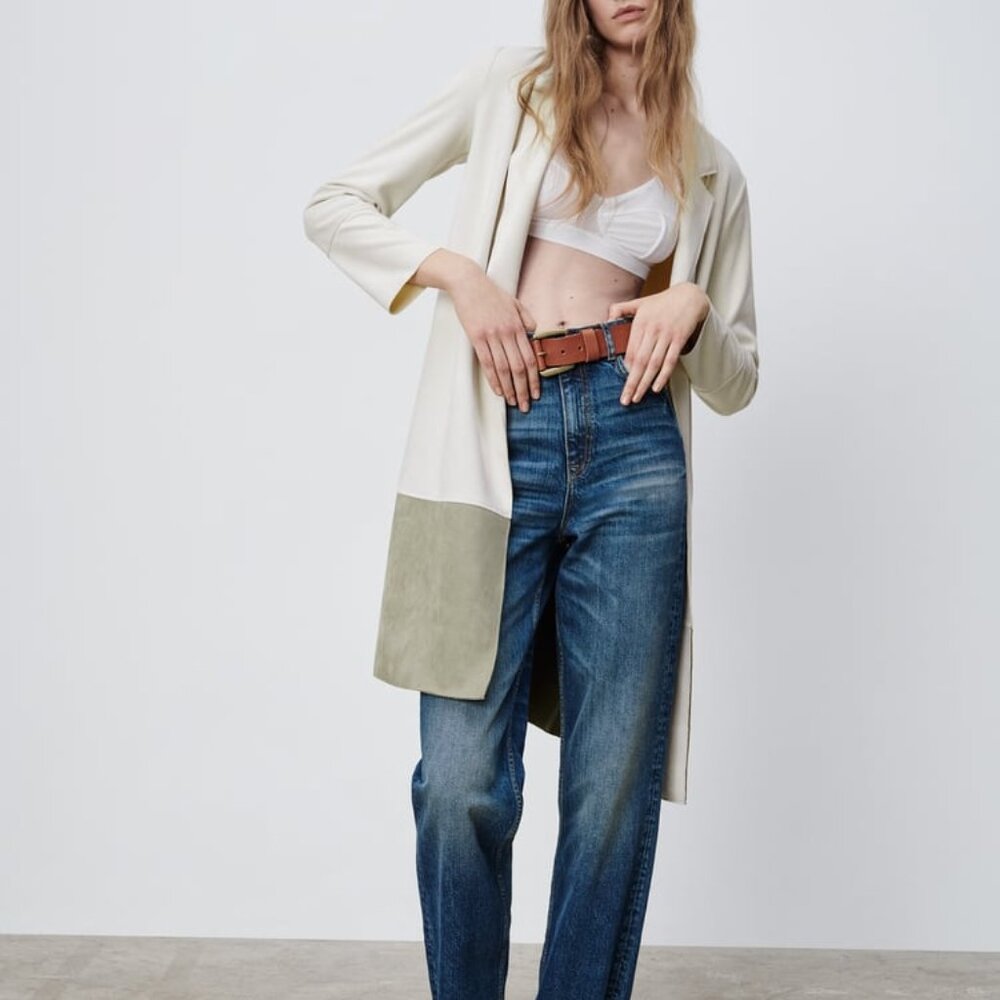 Brand New . Size Medium . Zara . Unlined . Open Jacket . Pockets . Ivory & gray